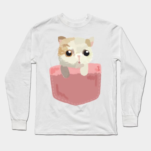 the cat in pocket Long Sleeve T-Shirt by prettyguardianstudio